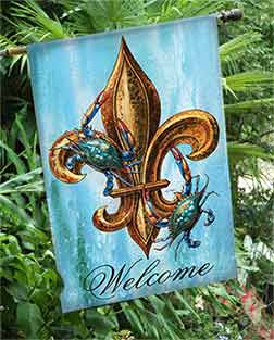 crawfish fleur de lis large flag